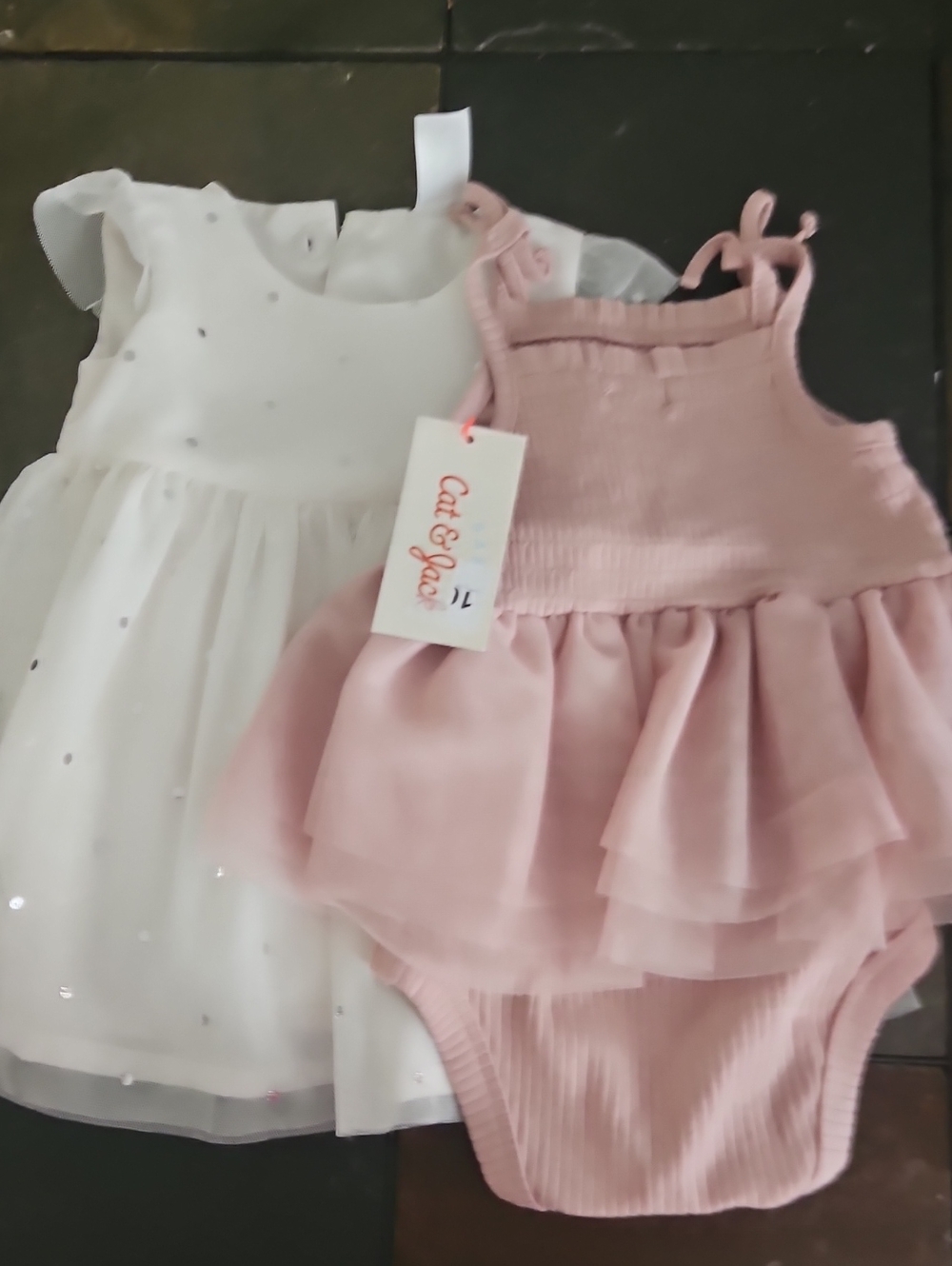 Cat & Jack Pink Ruffle Romper and White Sparkle Dress Set